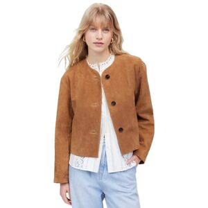 New! Madewell Crop Cardigan Jacket in Leather Suede